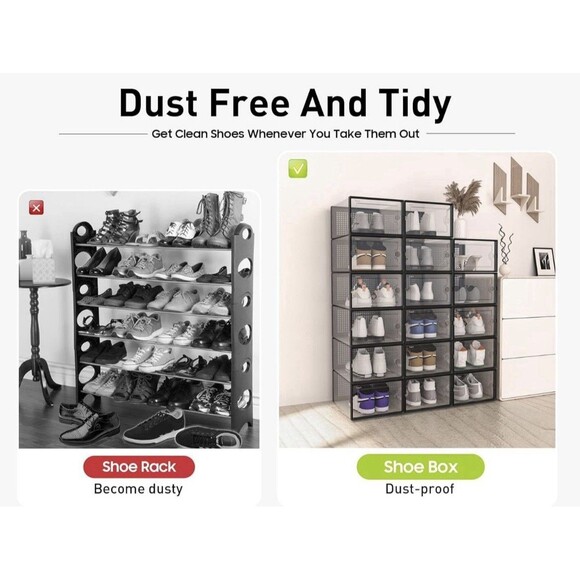 Kuject X-Large Shoe Storage Boxes Organizers Plastic Stackable 12 Pack, Black - Picture 7 of 9